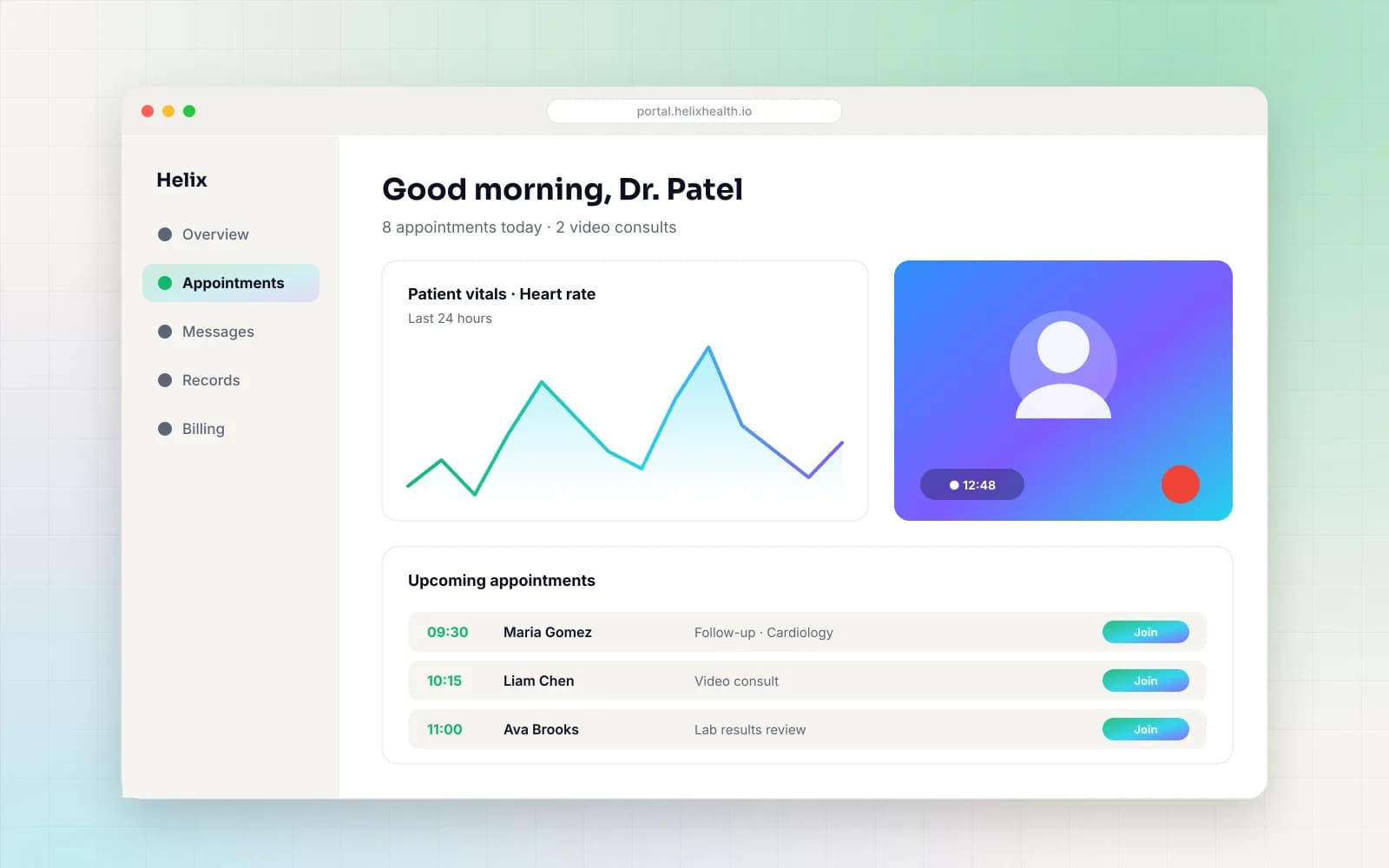 HIPAA-ready patient portal & telemedicine for Helix Health